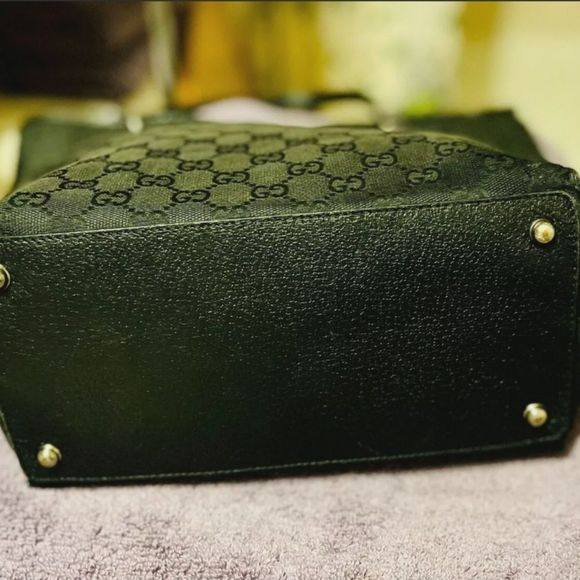 GUCCI  BLACK  ECLIPSE  Monogram  Fabric & LEATHER Tote Bag Carryall  Large - Picture 3 of 12